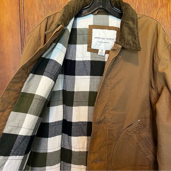 NWT American Eagle Jacket Brown Canvas Button Jacket Medium Duck Barn Worker‎ - Picture 3 of 10